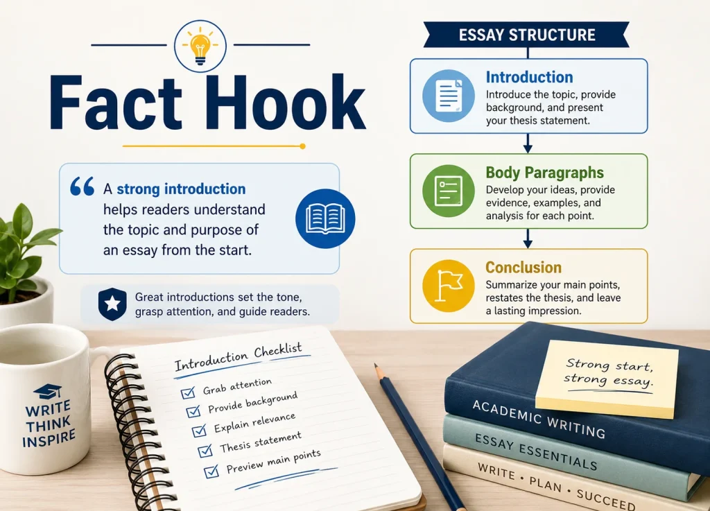 9 Different Types of Hooks for Essays (With Examples) Fact hook example explaining why essay introductions are important.