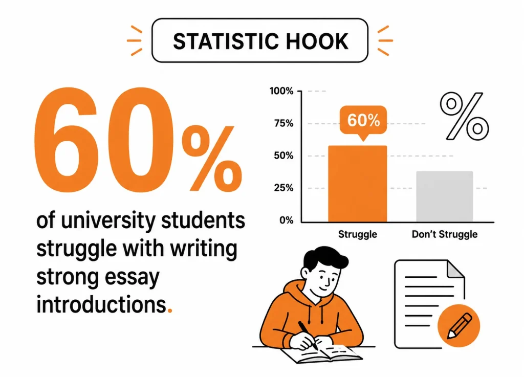 9 Different Types of Hooks for Essays (With Examples) Statistic hook example showing student essay writing data.