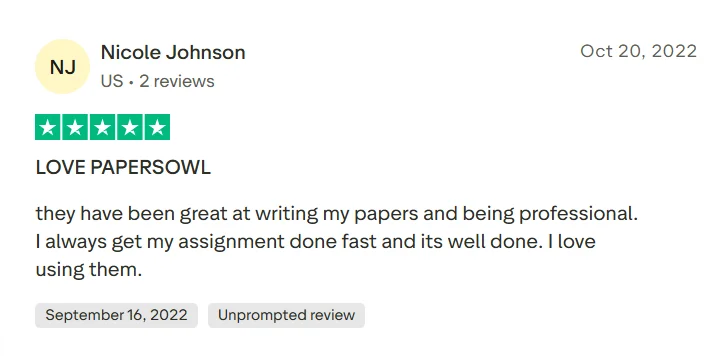 Trustpilot review saying PapersOwl writers completed multiple assignments within a few days