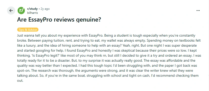 essaypro discussion on reddit