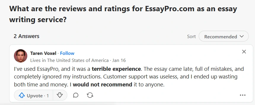 essaypro negative discussion on quora