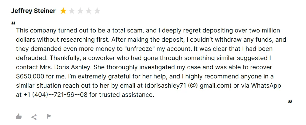 One-star review on 99Papers page discussing an unrelated financial scam and contact details.