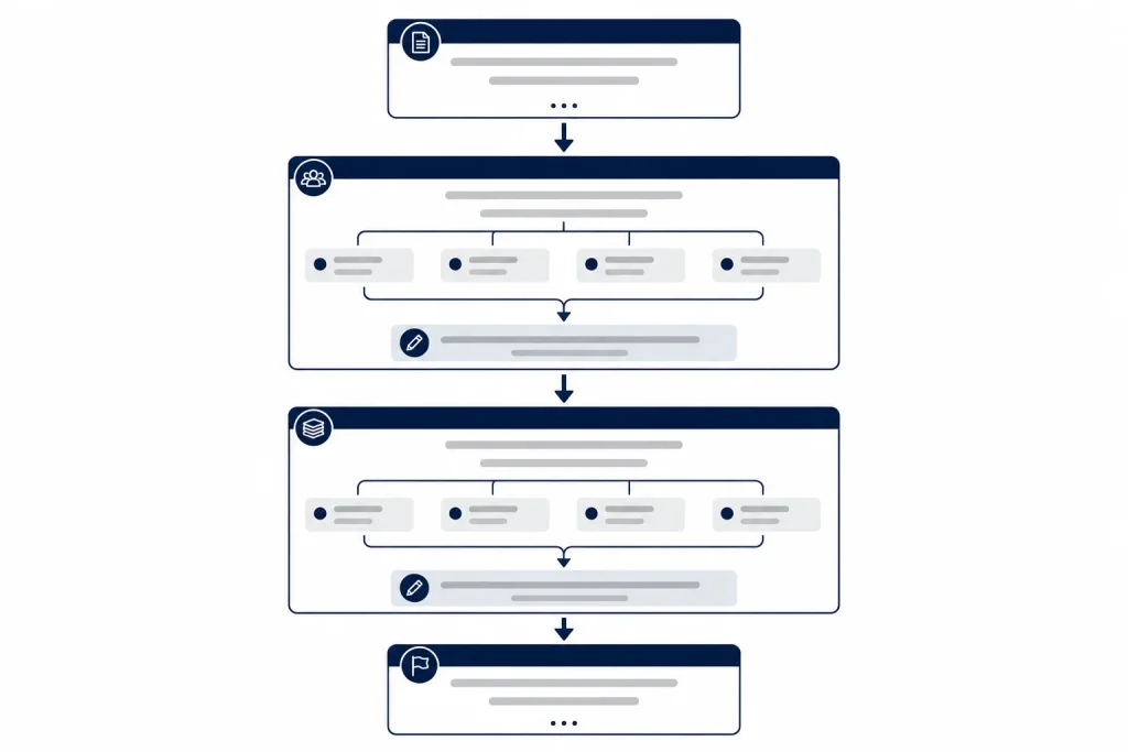 Literature Review Outline: Examples, Format & Guide Diagram showing the four core sections of a literature review outline in sequence