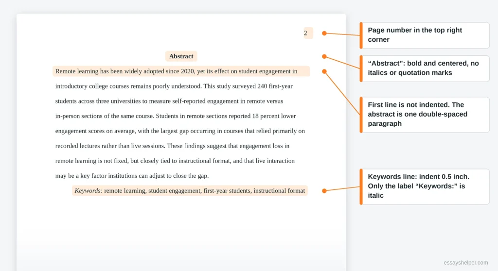 APA abstract format example page