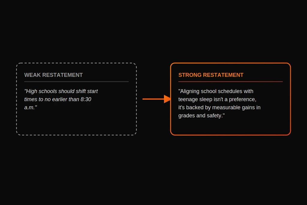 A comparison of a weak thesis restatement and a strong one