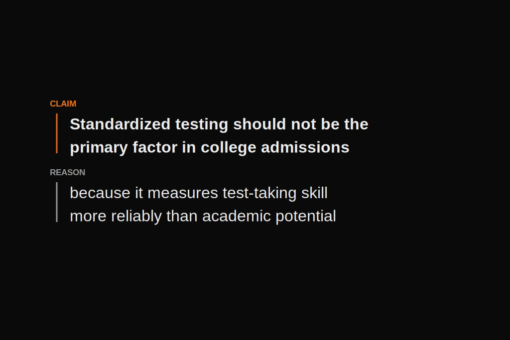 Thesis Statement in Argumentative Essay: How to Write One (With Examples) A thesis statement broken into its claim and reason, using a real example