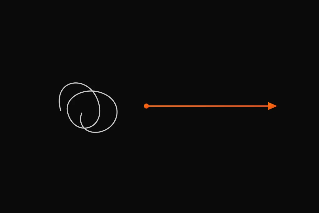 A tangled line straightening out, representing disorganized thinking resolving into a clear plan