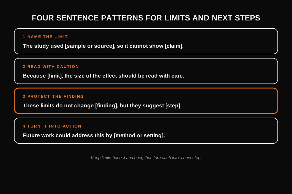 How to Write a Dissertation Conclusion: What to Include, Examples and Template Four sentence patterns for stating limitations and next steps in a dissertation conclusion