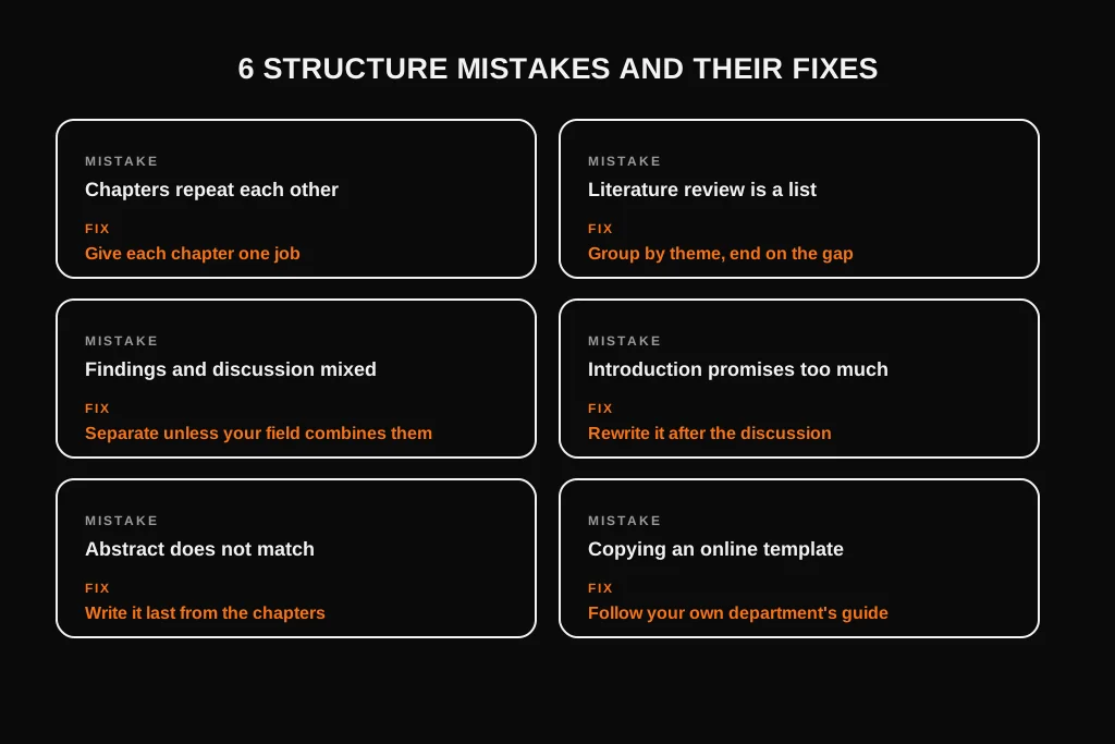 Six common dissertation structure mistakes with the fix for each