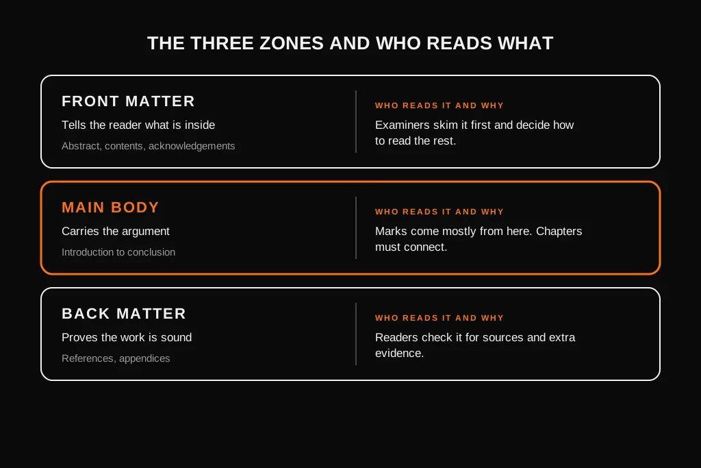 Three zones of a dissertation and who reads each one and why
